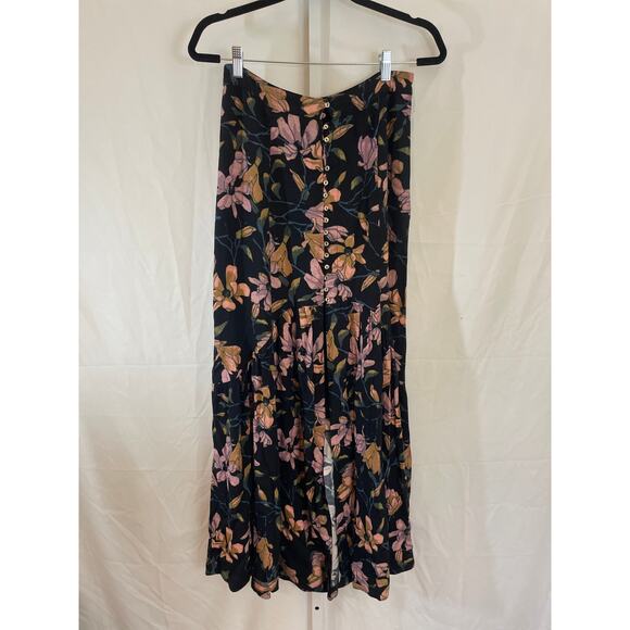 Free People Smooth Sailing Maxi Skirt - Womens Size 8 - Black Floral Print - Picture 1 of 6